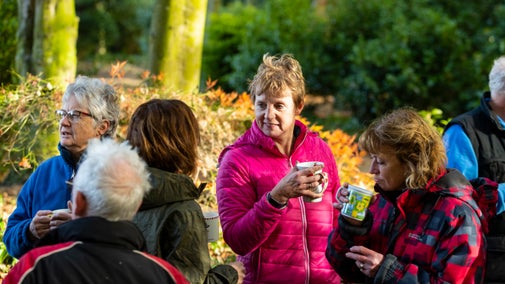 Volunteer gardeners on a tea break at Wentworth Castle, South Yorkshire